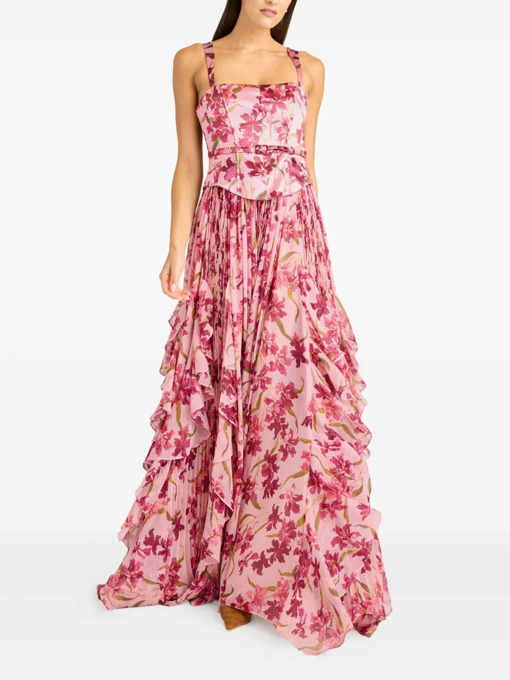 Cinq À Sept Trailing Hibiscus Leema Floral Ruffled Maxi Dress In Multi