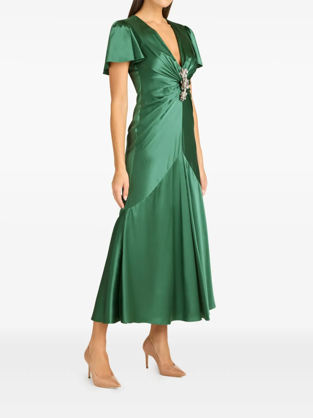Cinq À Sept Kordyn Embellished Midi Dress In Green