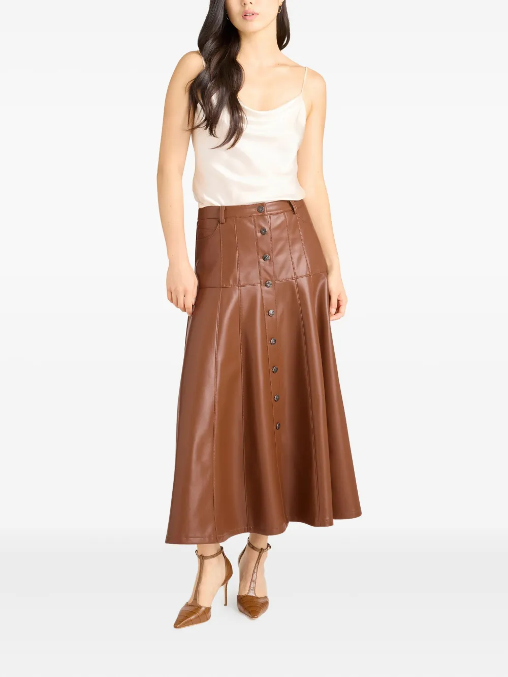 Cinq A Sept Veena midi-rok met knopen - Bruin