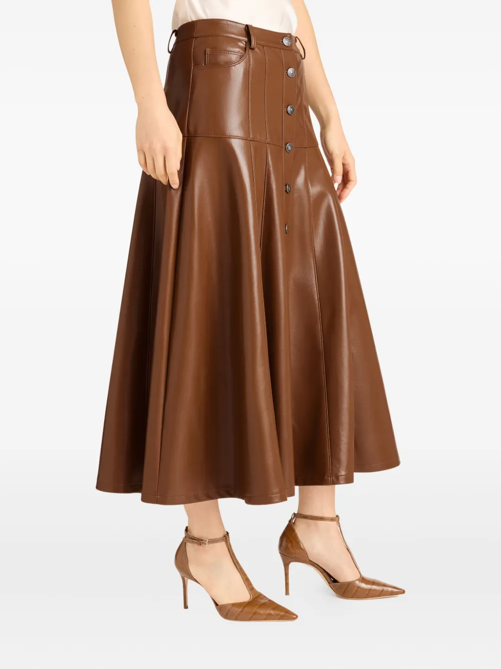 Cinq A Sept Veena midi-rok met knopen Bruin