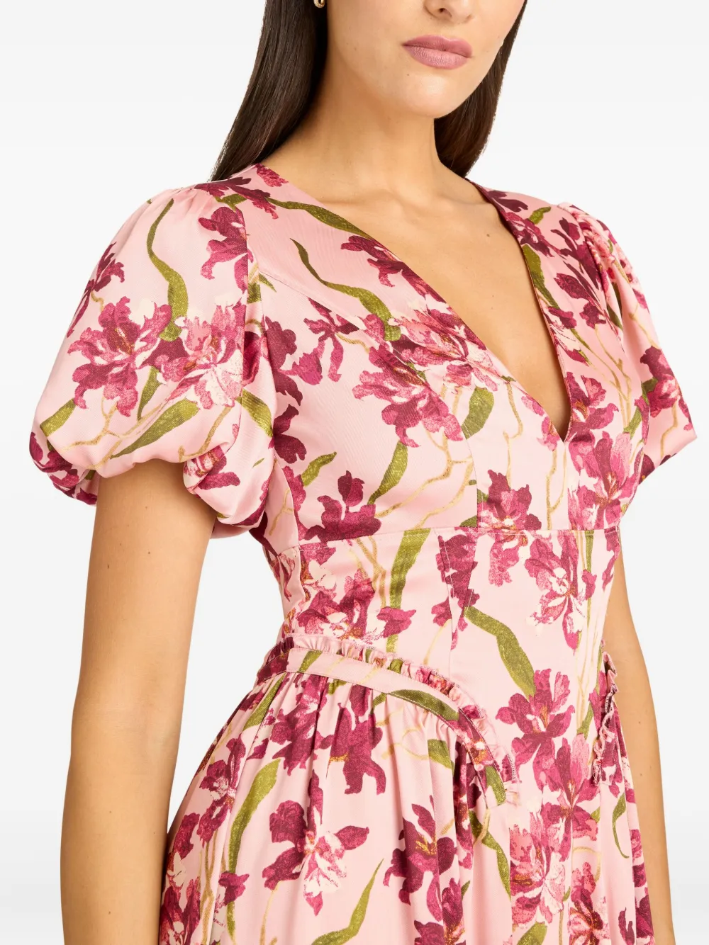 Cinq À Sept Katlin Trailing Hibiscus Midi Dress In Pink