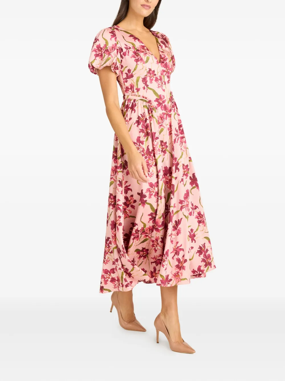 Cinq À Sept Katlin Trailing Hibiscus Midi Dress In Pink