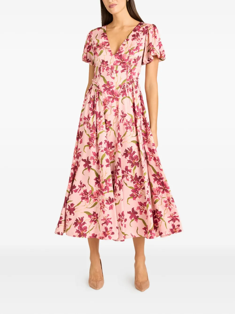 Cinq A Sept Jurk met pofmouwen - Roze
