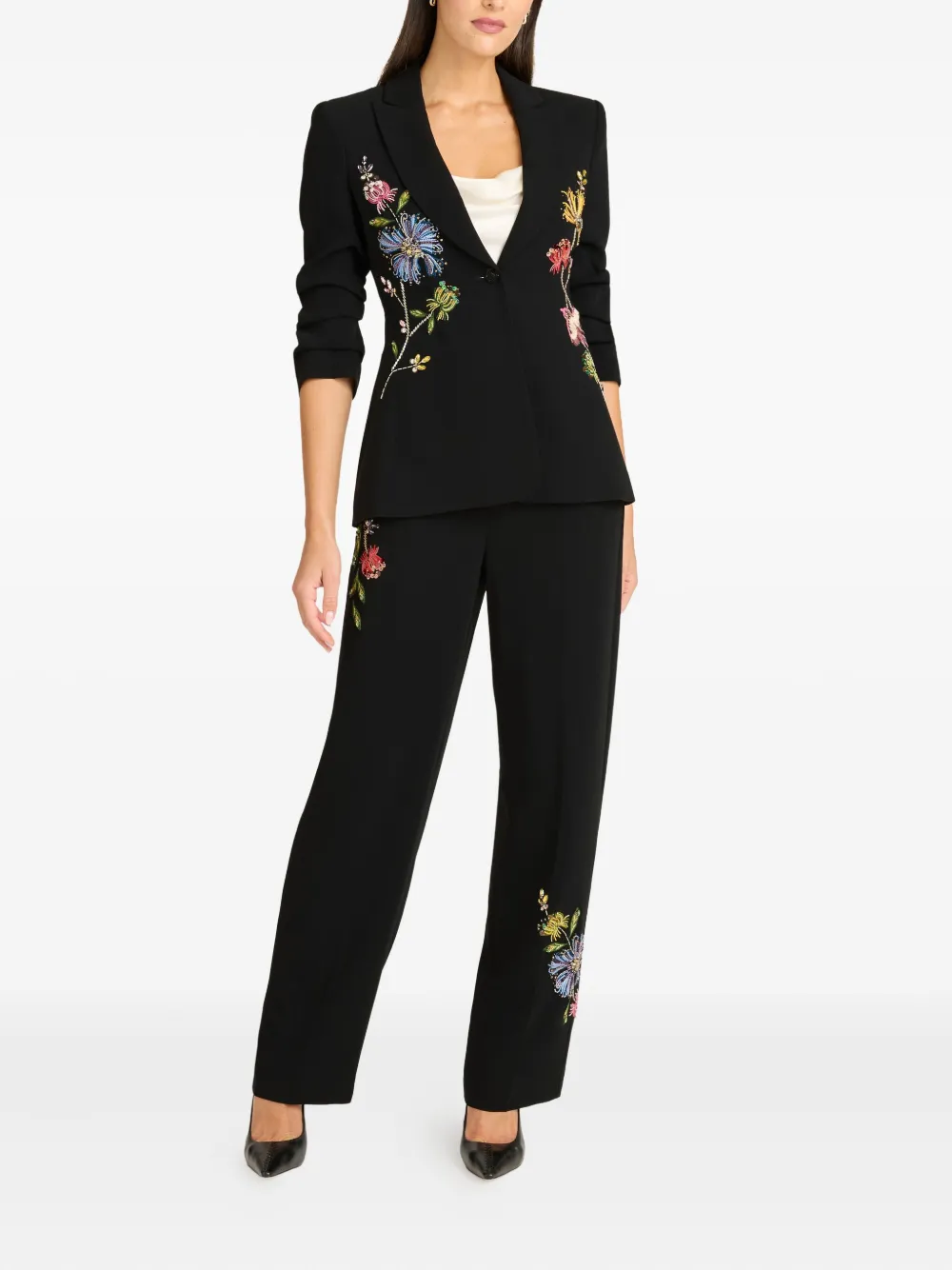 Cinq À Sept Floral Mixed Media Scrunched Cheyenne Blazer In Black Multi In Black