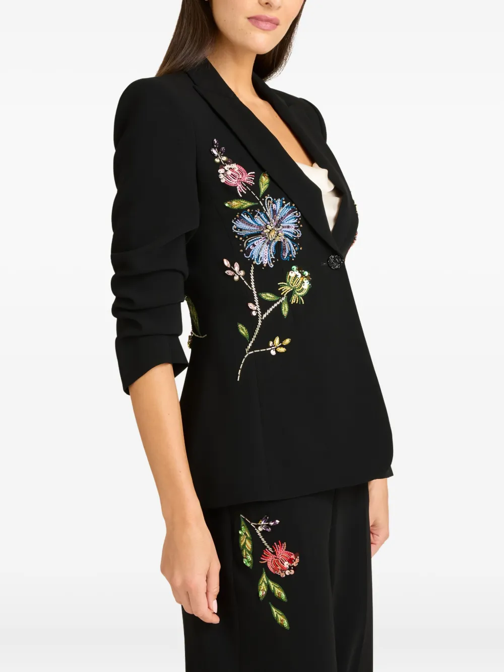 Cinq À Sept Floral Mixed Media Scrunched Cheyenne Blazer In Black Multi In Black