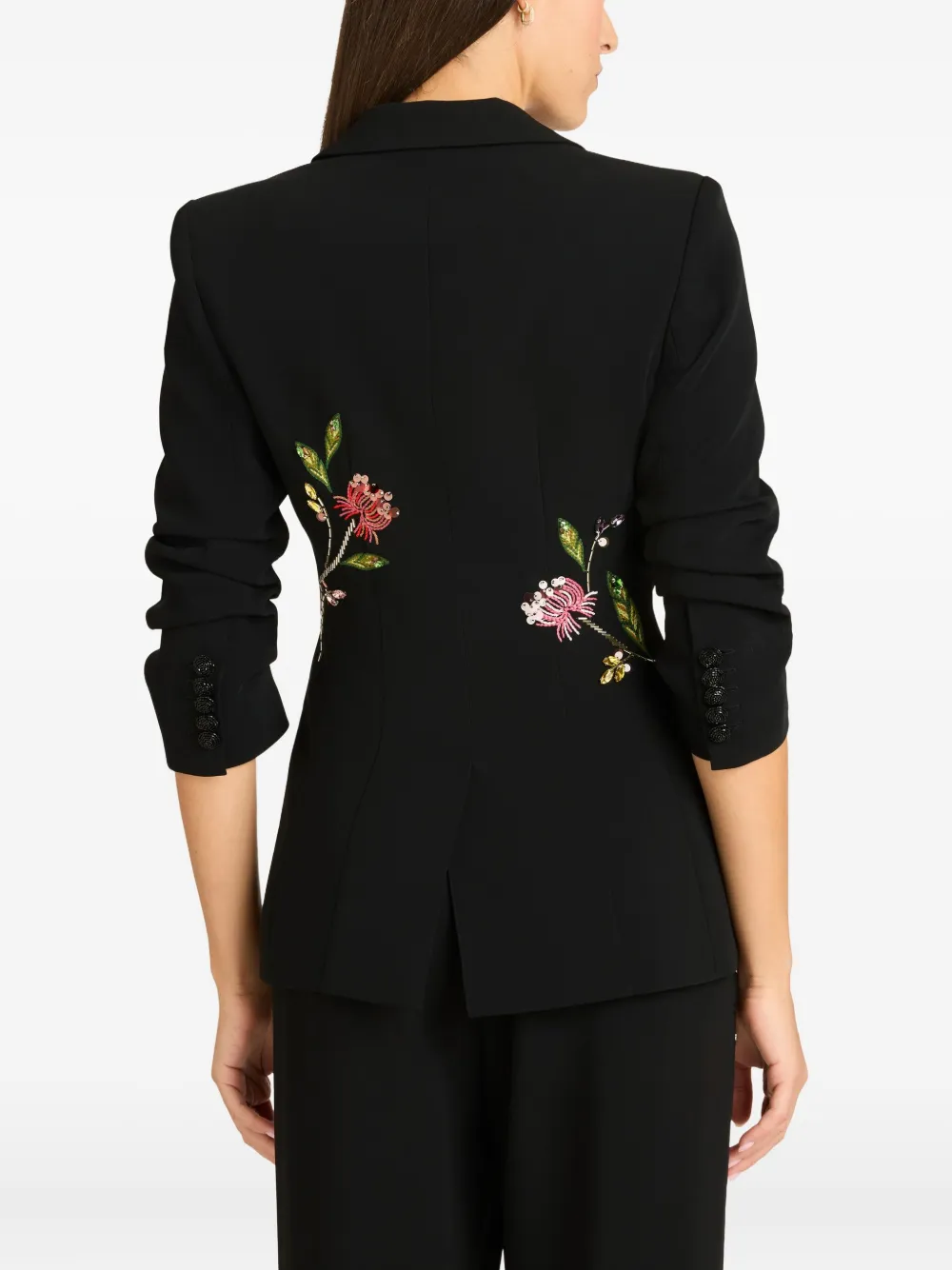 Cinq À Sept Floral Mixed Media Scrunched Cheyenne Blazer In Black Multi In Black