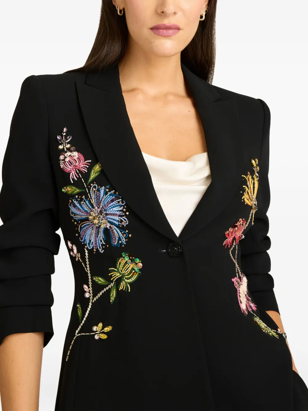 Cinq À Sept Floral Mixed Media Scrunched Cheyenne Blazer In Black Multi In Black