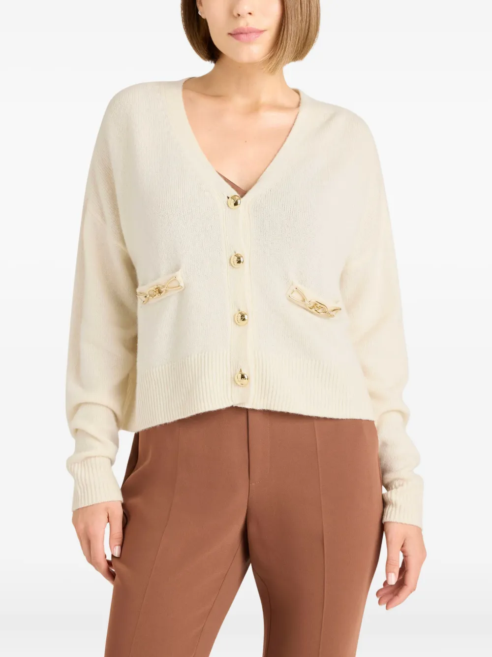 Cinq A Sept Vest verfraaid met ketting en knopen Beige