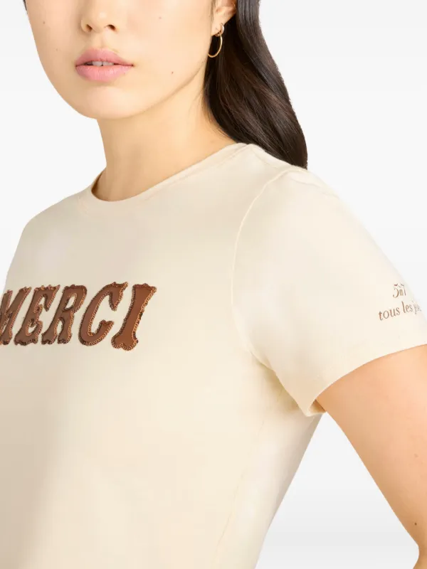 Cinq A Sept lettering-appliqué Merci T-shirt | Neutrals | FARFETCH PH
