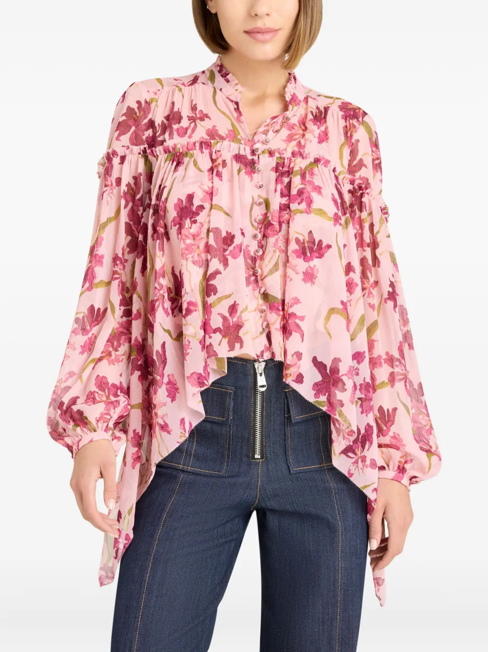 Cinq A Sept Danny blouse met ruches Roze