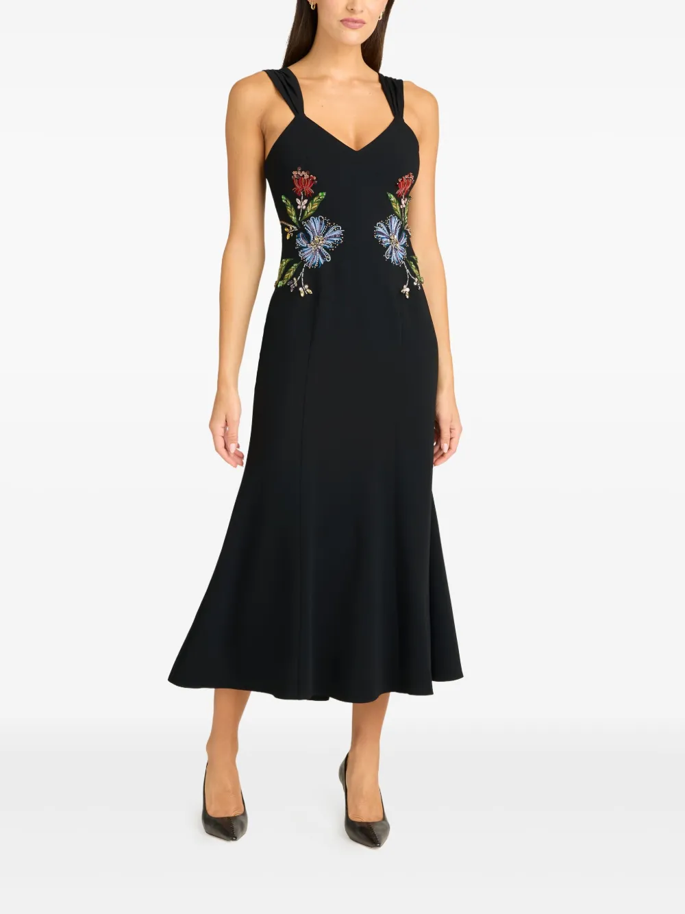 Cinq A Sept Andre floral-mixed midi dress - Zwart