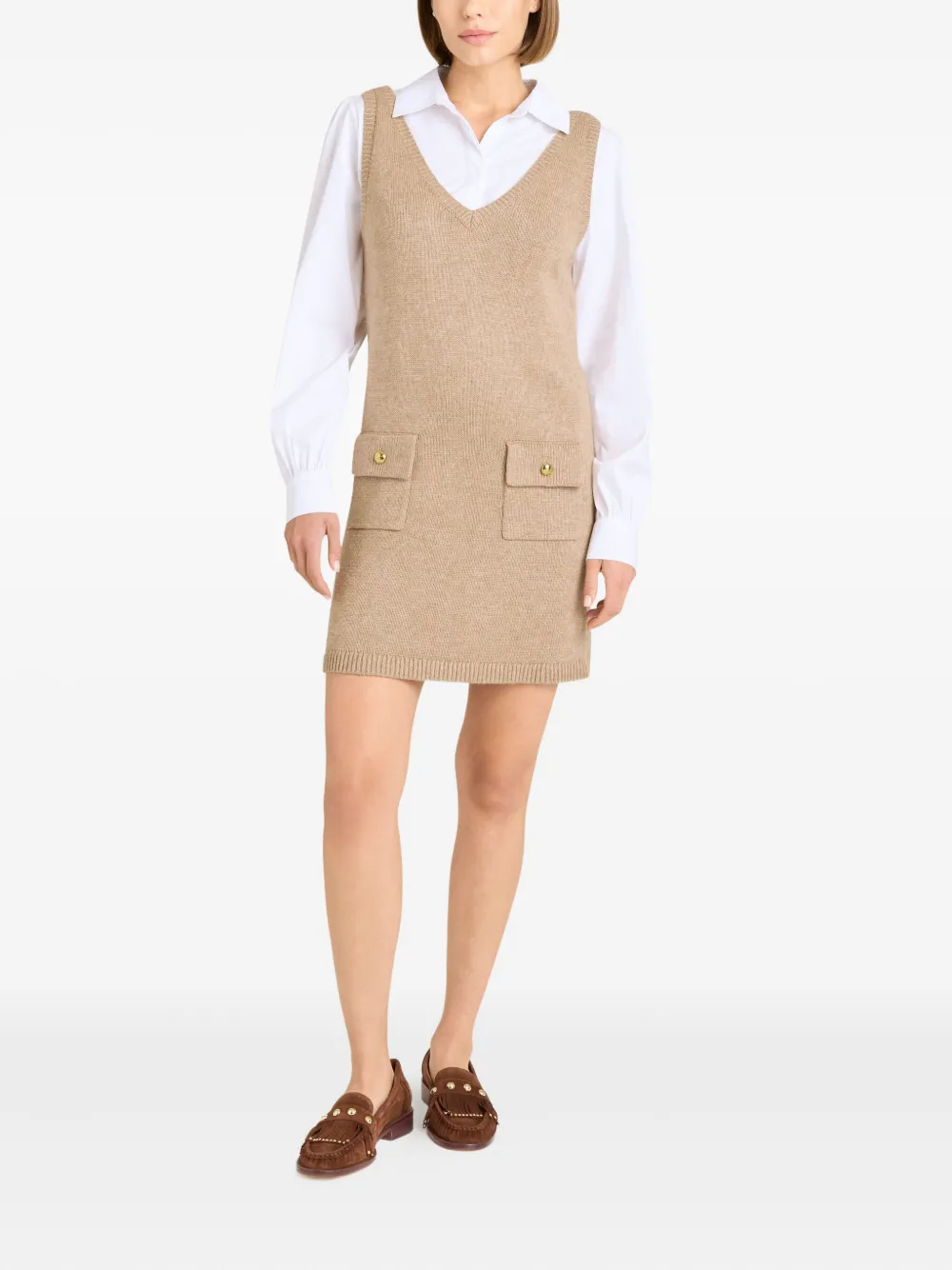 Cinq A Sept Vivianne pocket V-neck mini dress - Beige