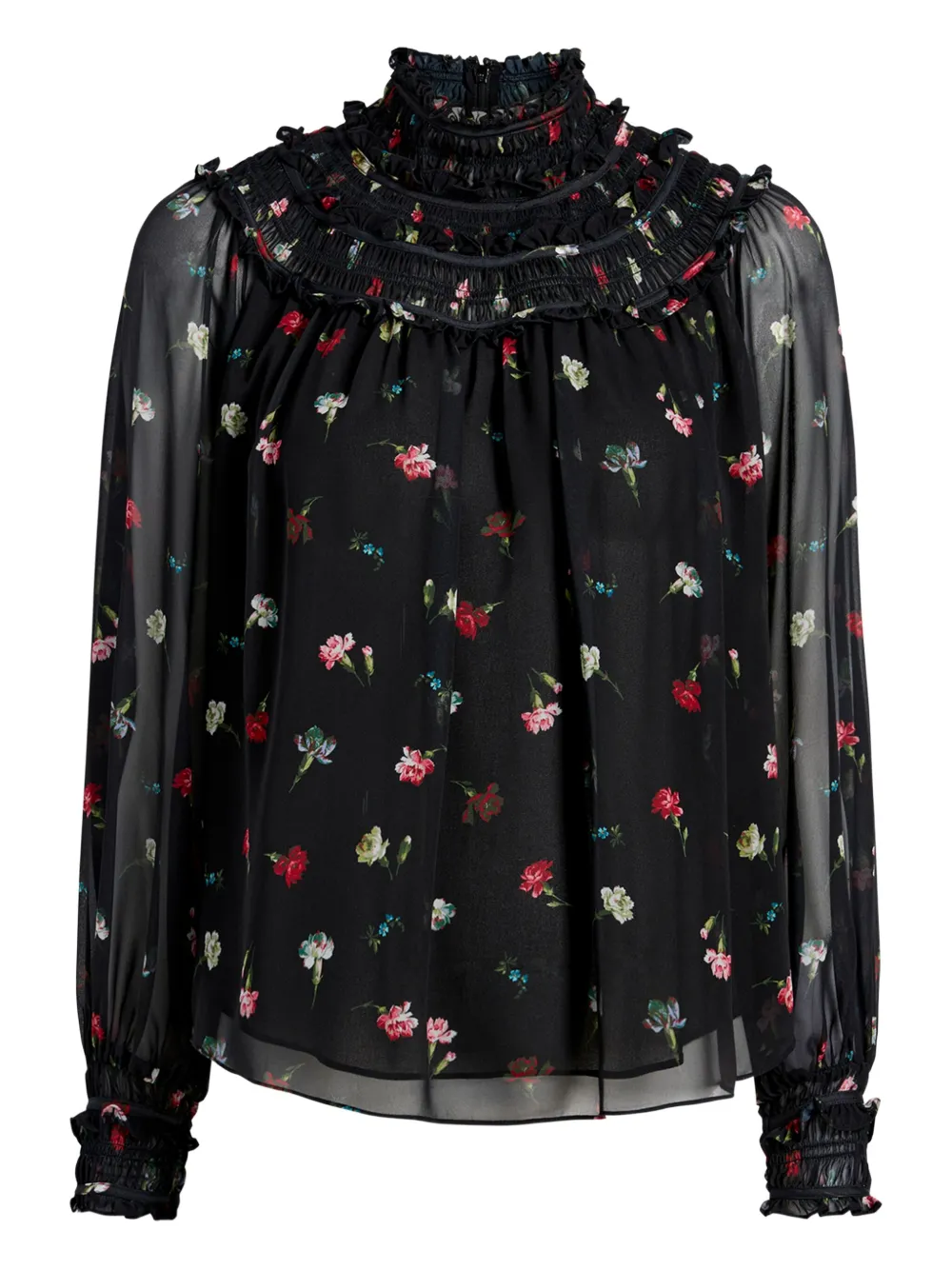Cinq A Sept floral-print smocked blouse | Black | Image 1