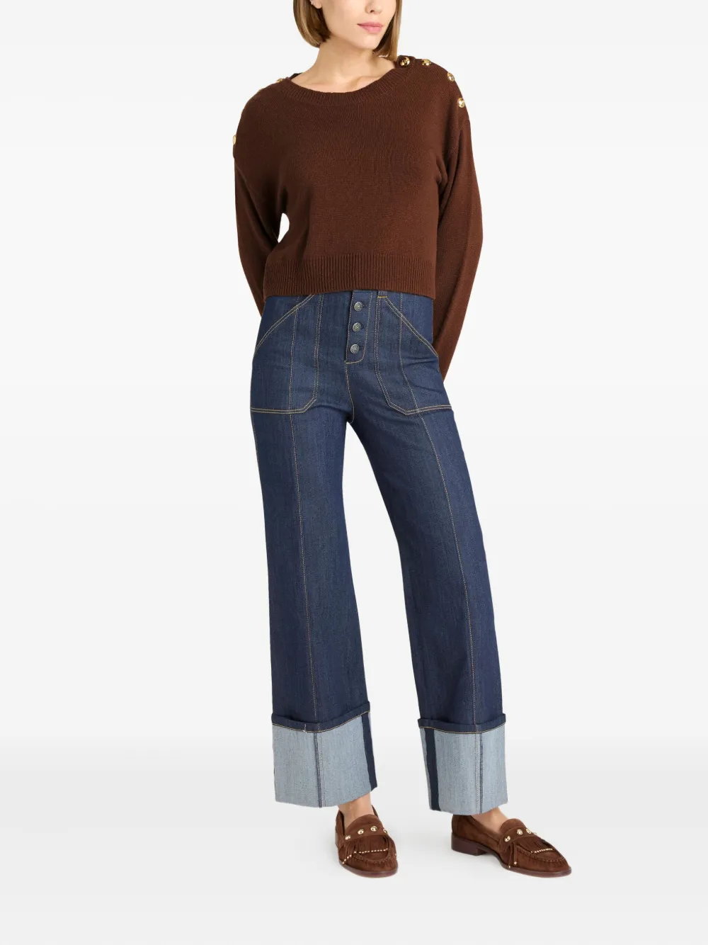 Cinq À Sept Marla Buttoned Sweater In Brown