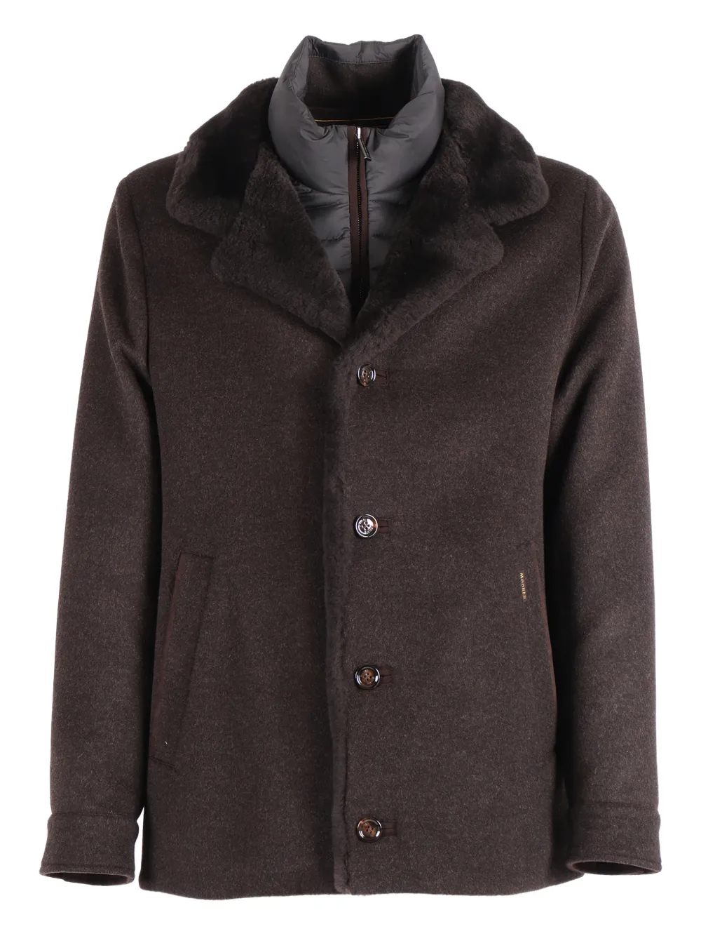 Moorer textured-collar single-breasted coat | Brown | Image 1