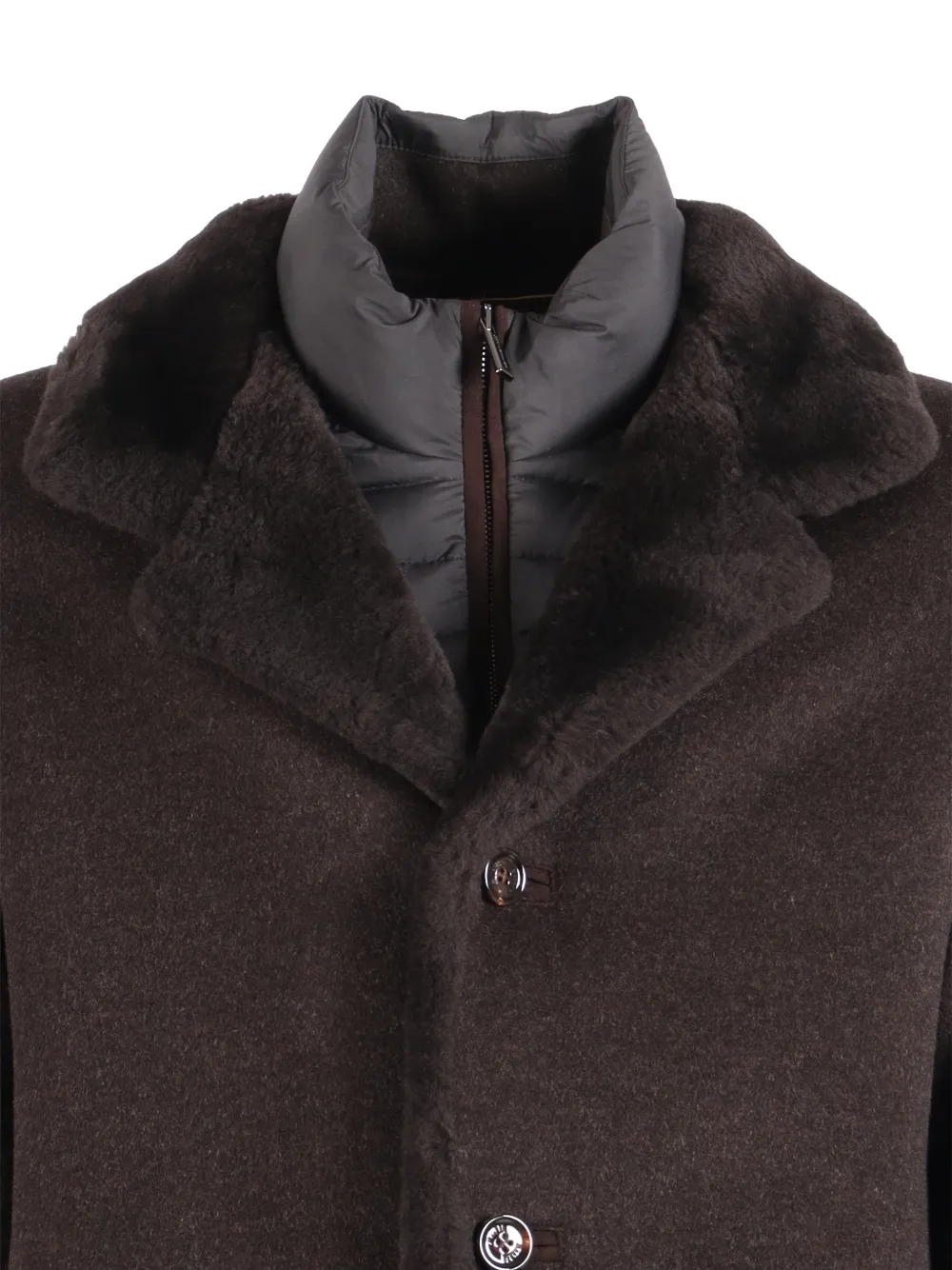 Moorer Textured-collar Single-breasted Coat In Brown