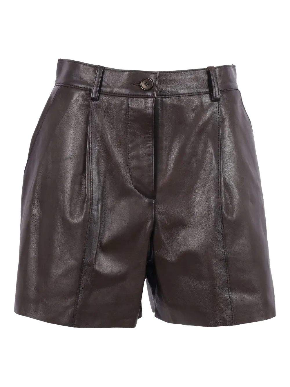 P.a.r.o.s.h Pleated Leather Bermuda Shorts In Brown
