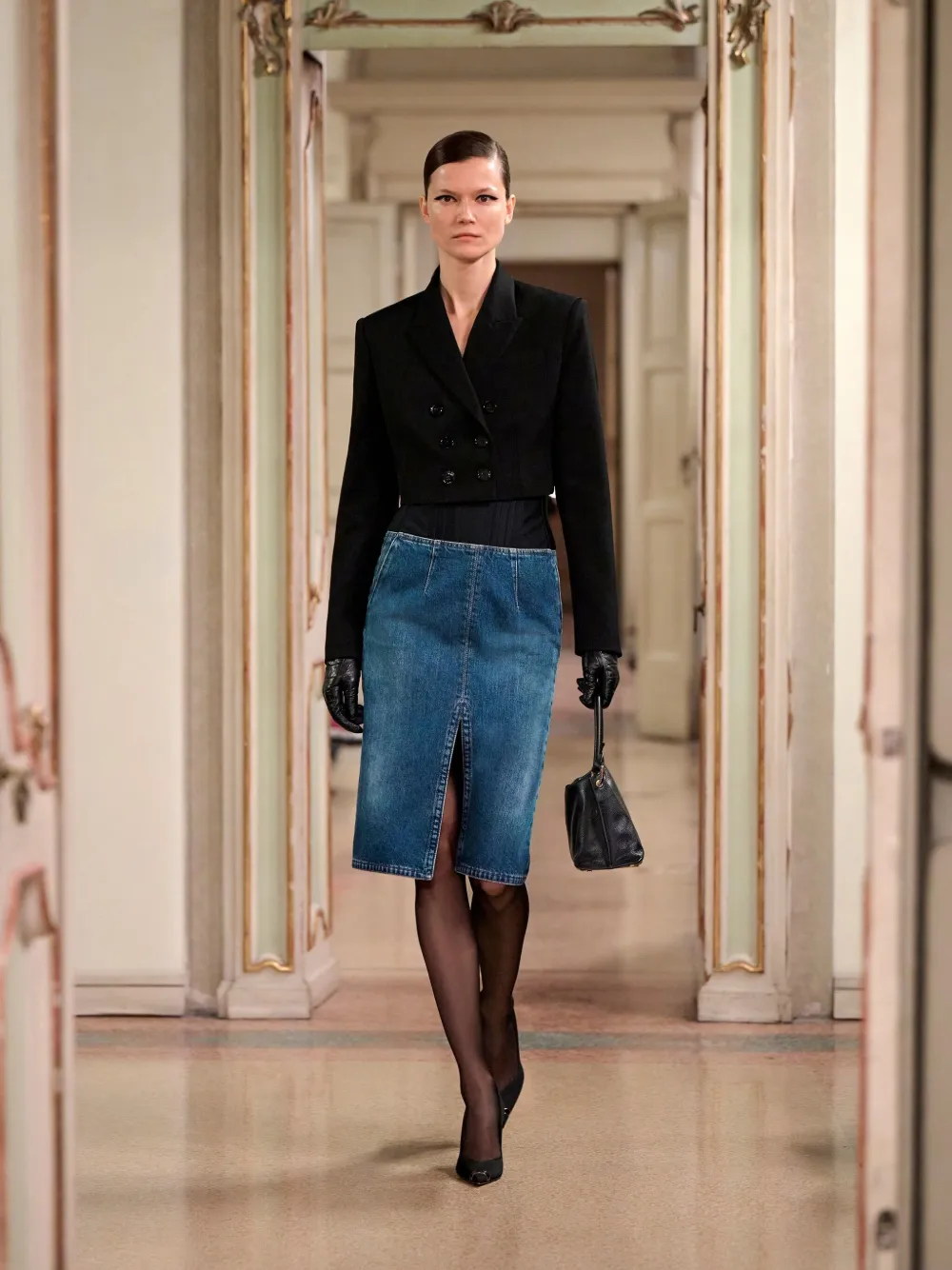 Elisabetta Franchi Denim And Neoprene Skirt In Blue