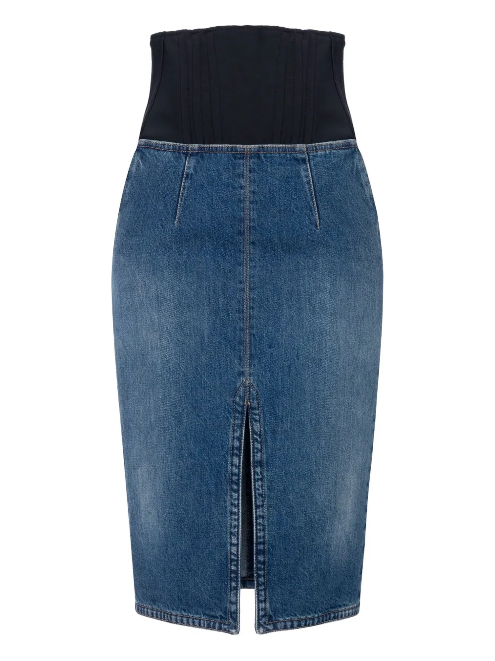 Elisabetta Franchi Denim And Neoprene Skirt In Blue