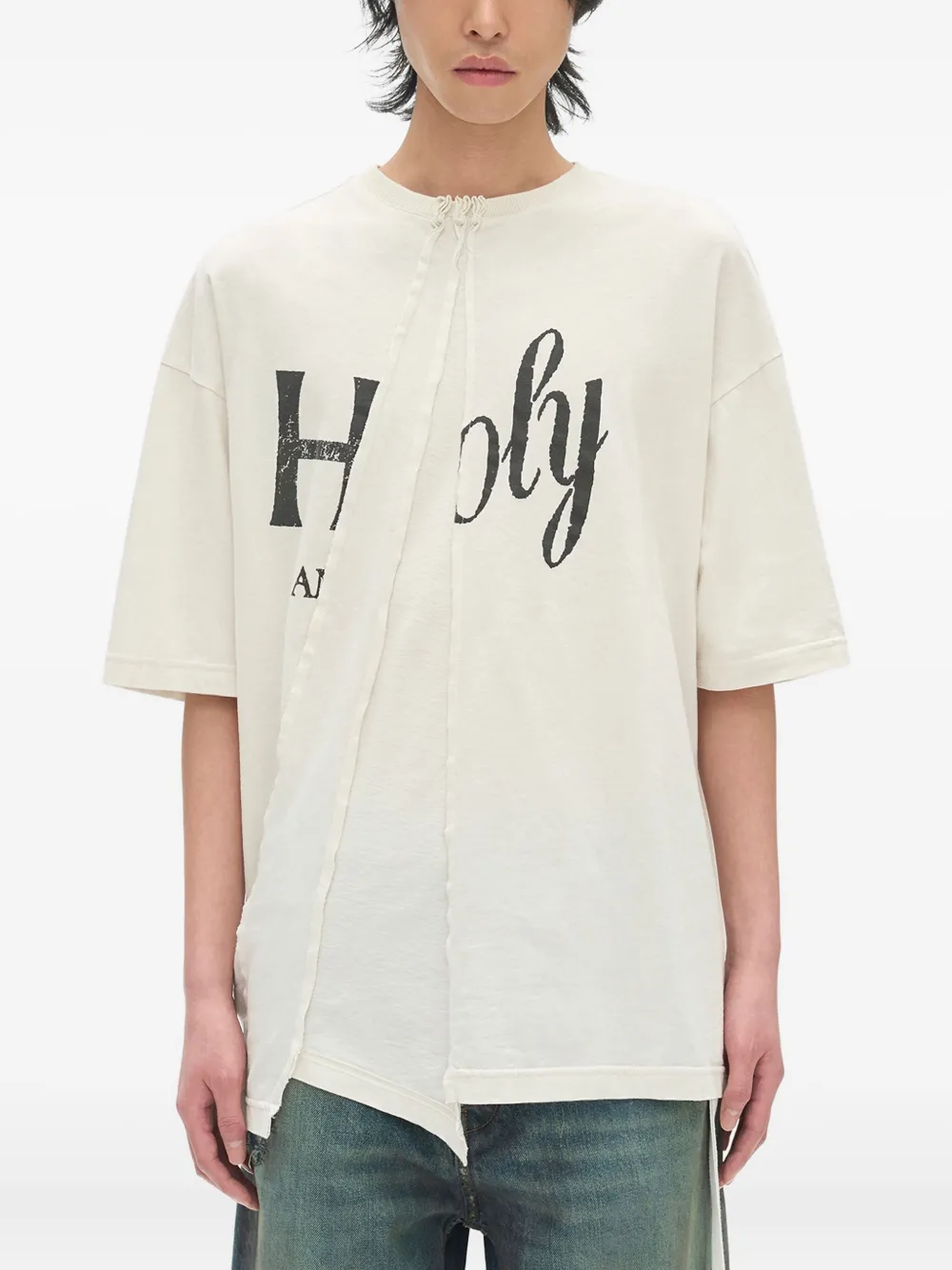 Ann Demeulemeester asymmetric cotton T-shirt | Neutrals | Image 1