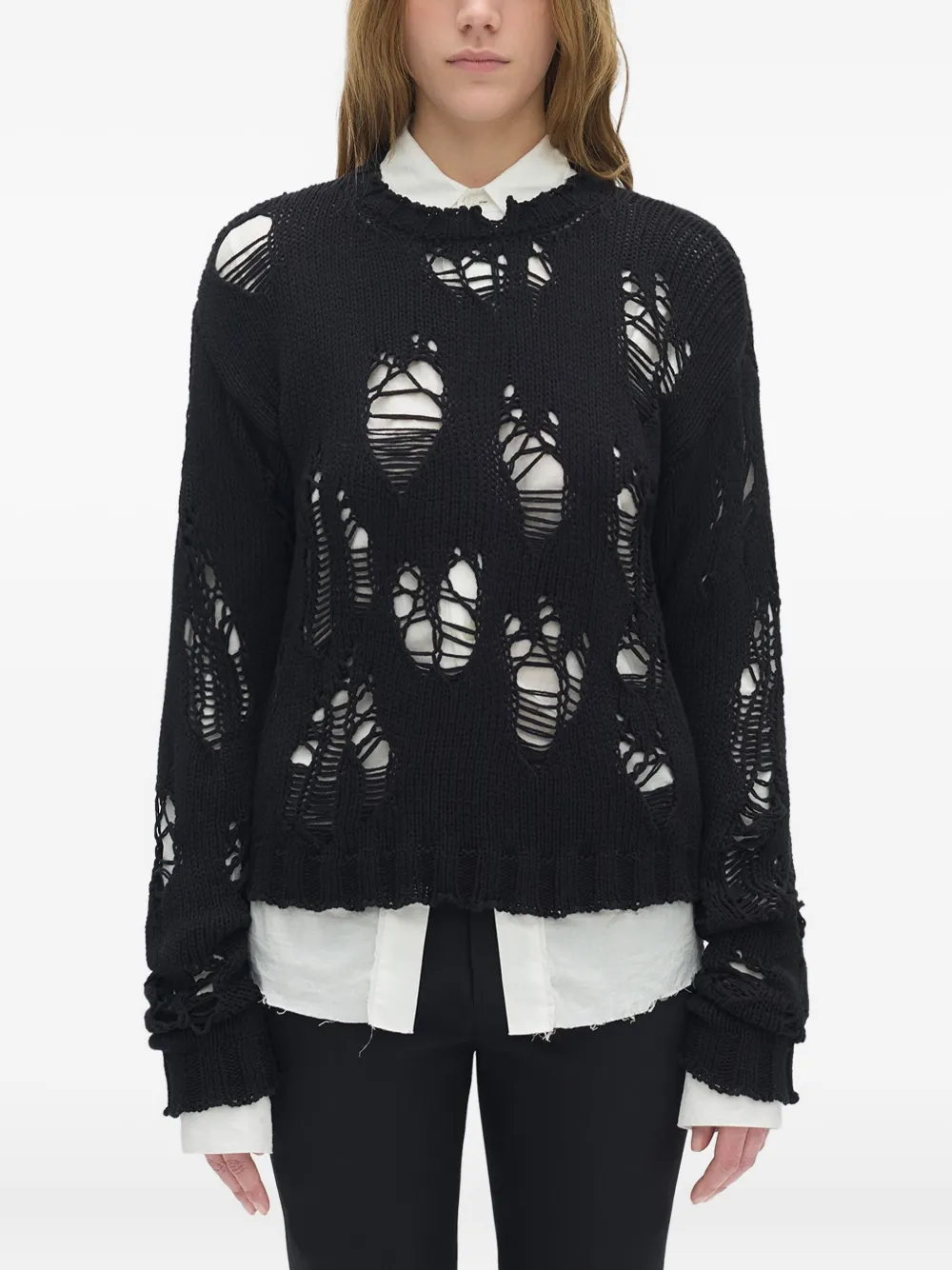 Ann Demeulemeester Open-knit Sweater In Black