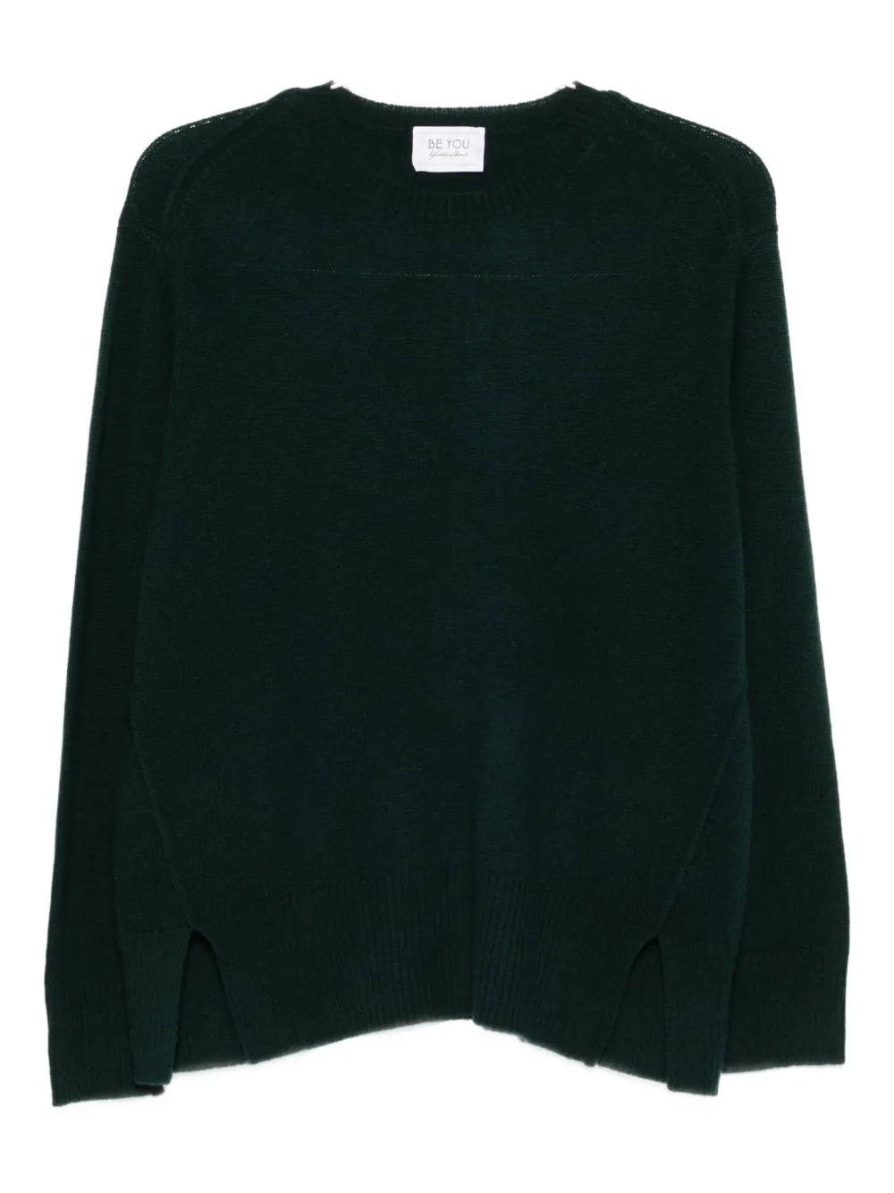 Beyou Side-split Round-neck Sweater In Green