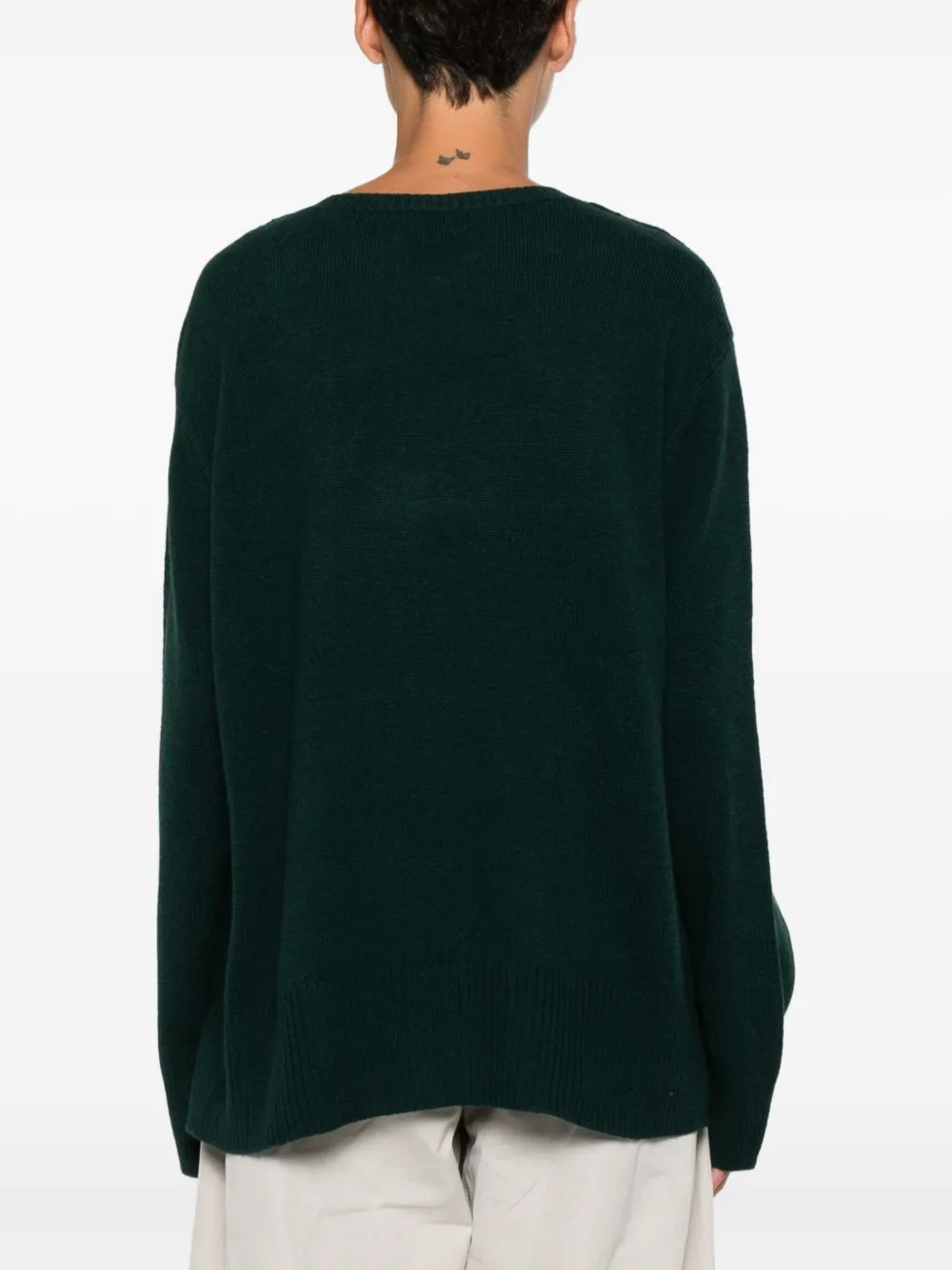 Beyou Side-split Round-neck Sweater In Green