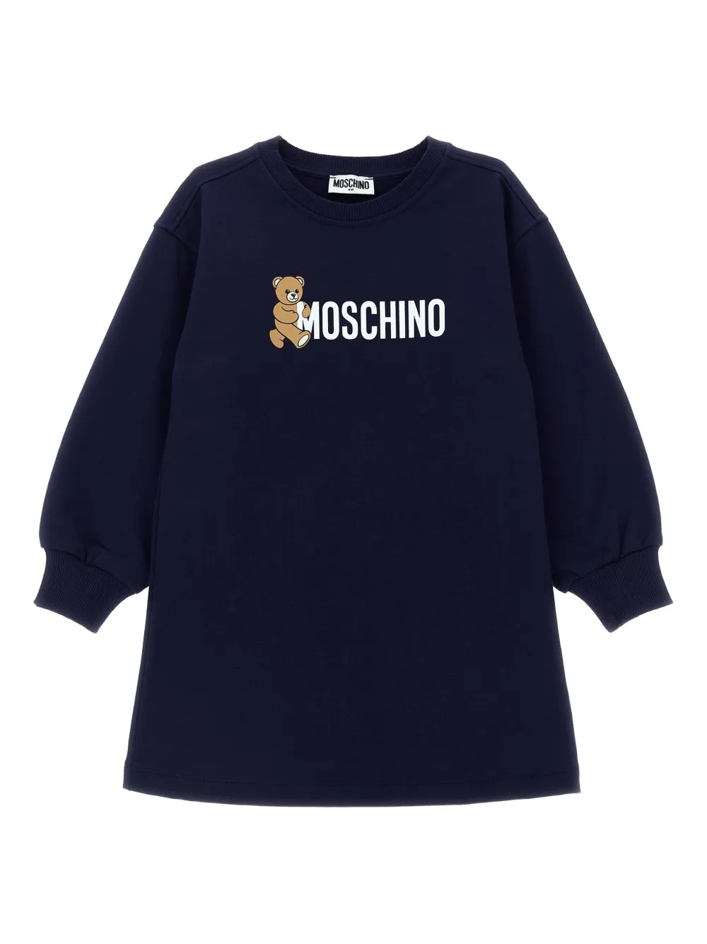 Moschino Kids teddy-print cotton dress Blauw