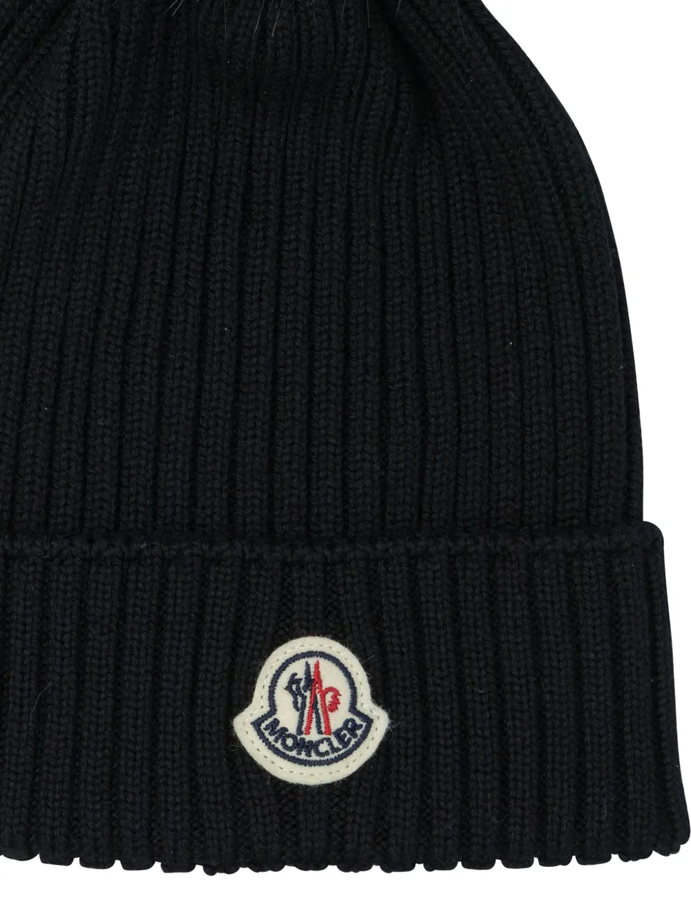 Moncler Enfant Geribbelde muts met pompon Zwart
