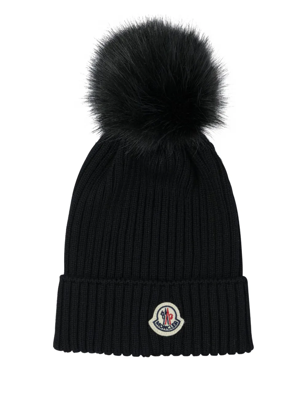 Moncler Enfant Geribbelde muts met pompon Zwart