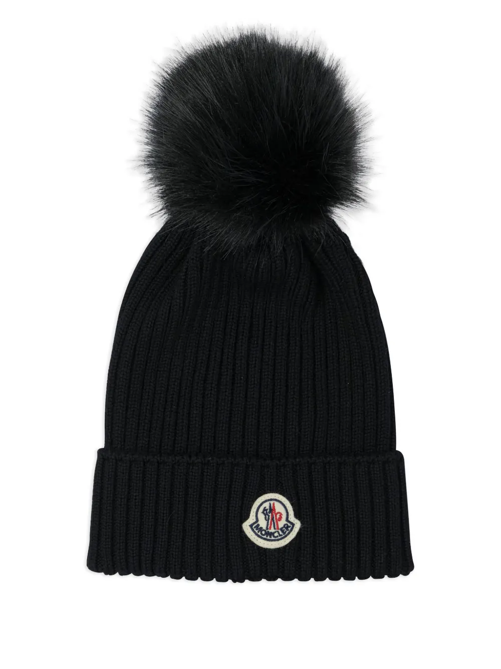 Moncler Enfant Geribbelde muts met pompon Zwart