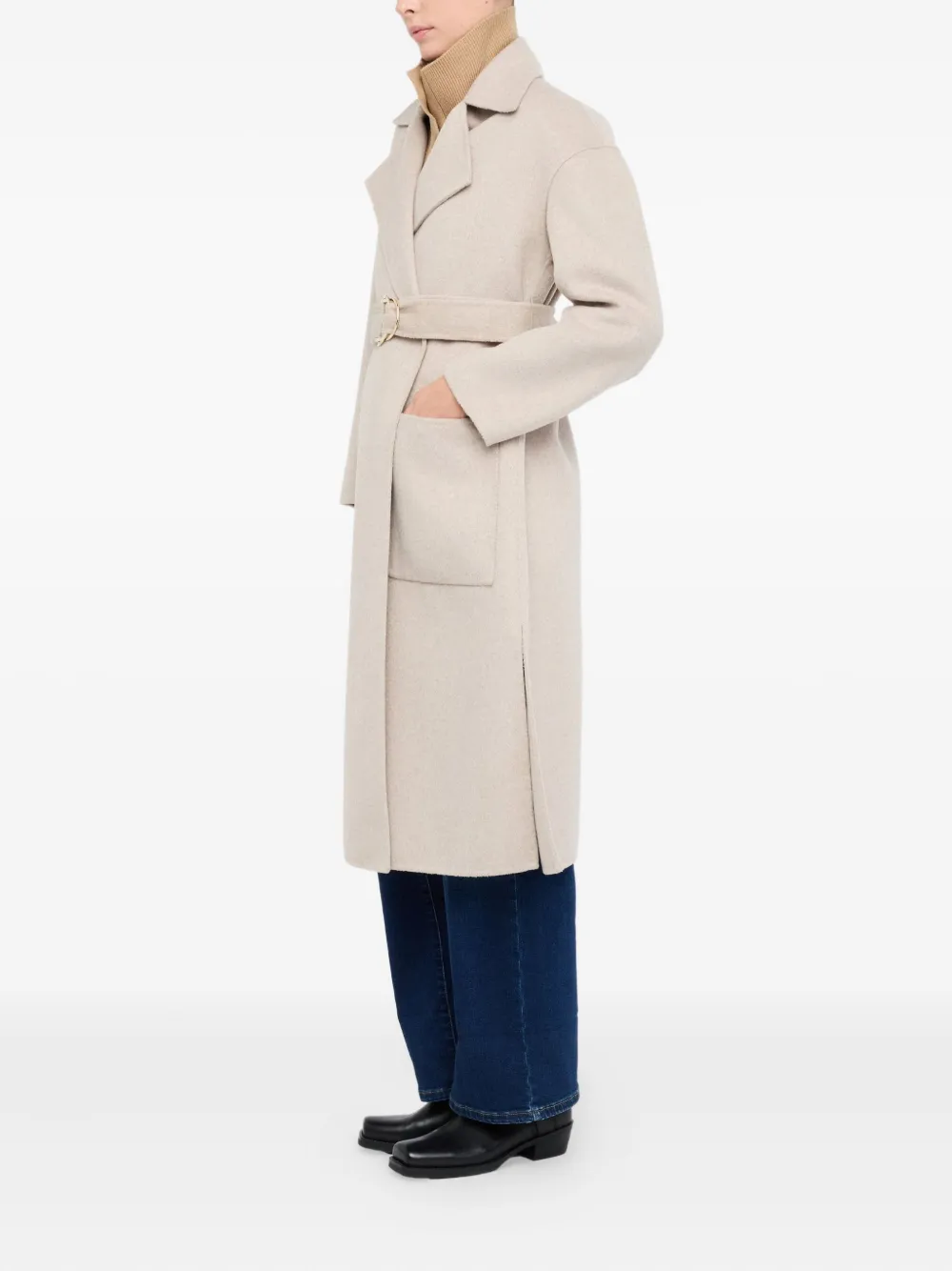 Liu •jo Belted Coat With Long Sleeves In Neutral