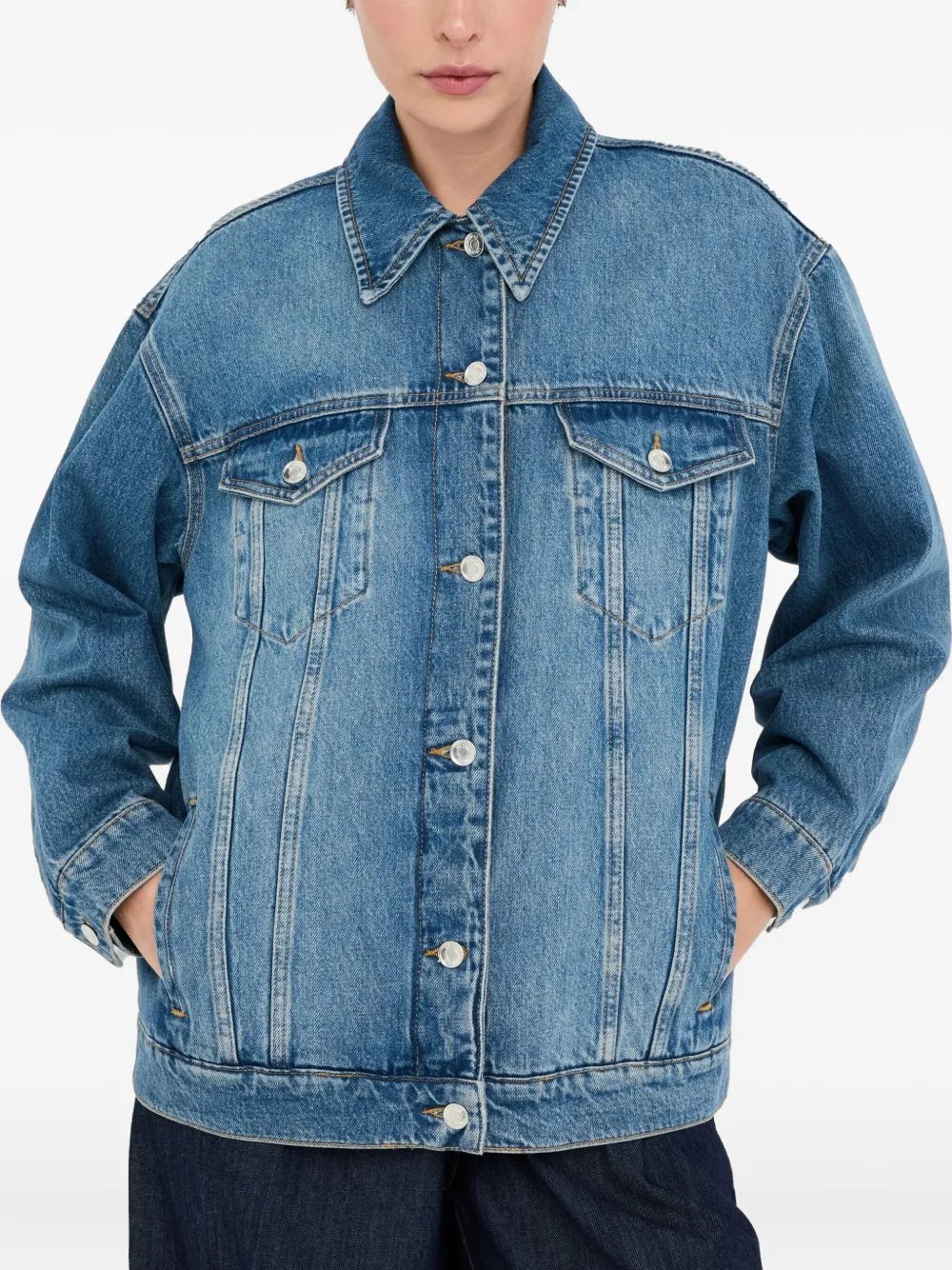 Liu •jo Removable-fur Shirt-collar Denim Jacket In Blue