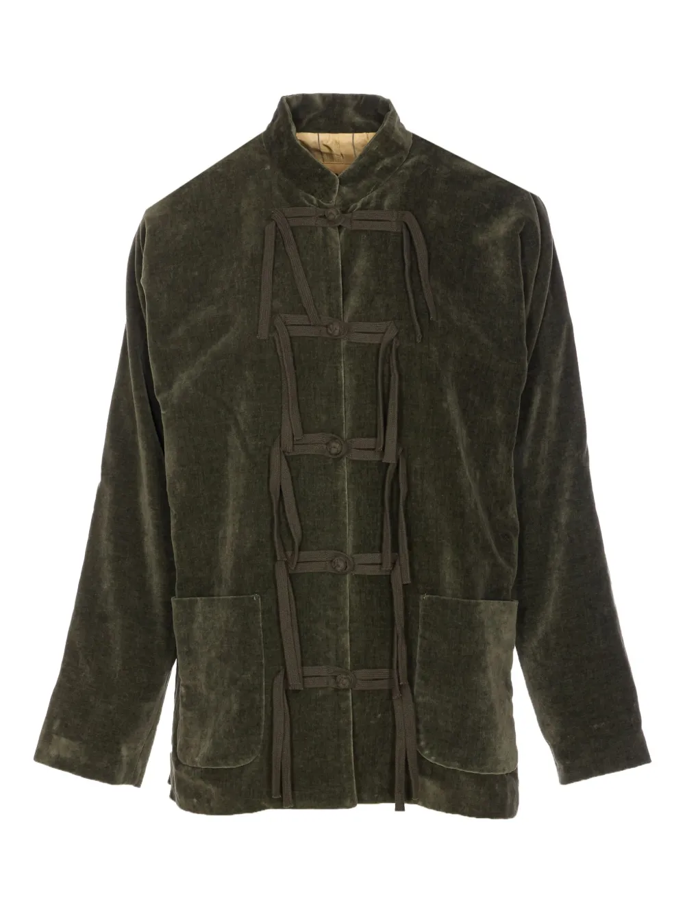 Uma Wang Kippy frog-closure velvet jacket Groen