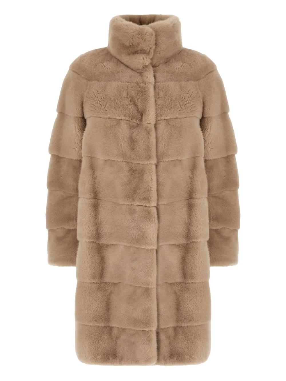 Olivia V Horizontal-panel Fur Coat In Neutral
