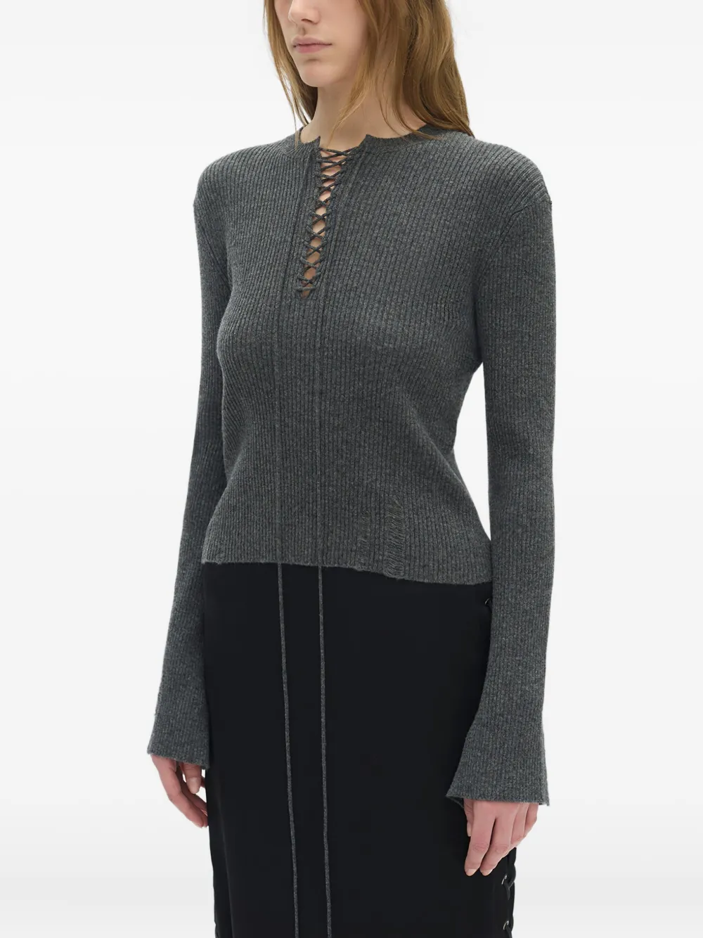Ann Demeulemeester Distressed Ribbed Top In Gray