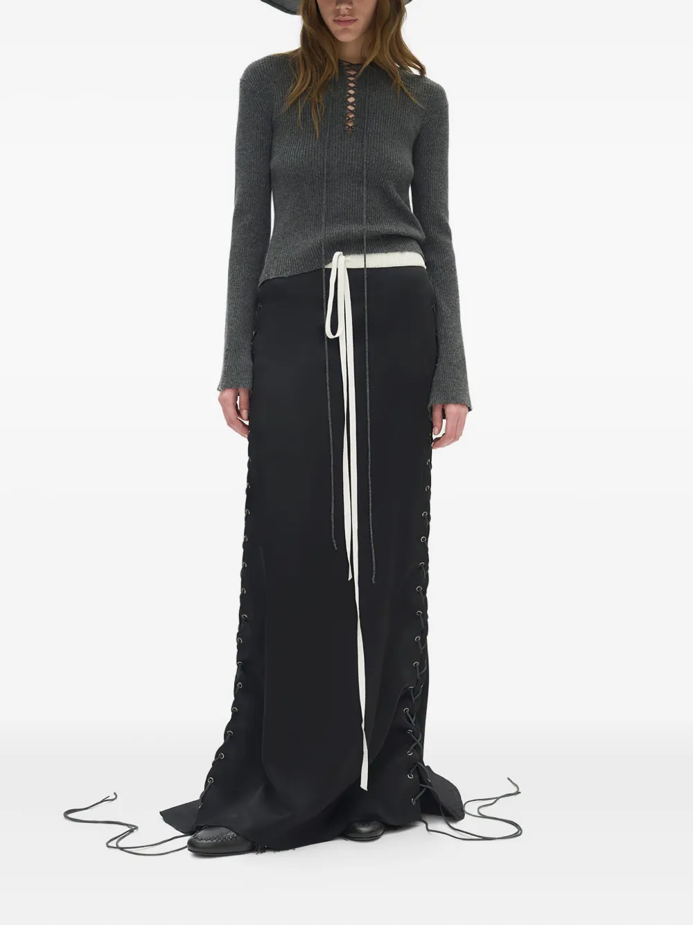 Ann Demeulemeester Distressed Ribbed Top In Gray