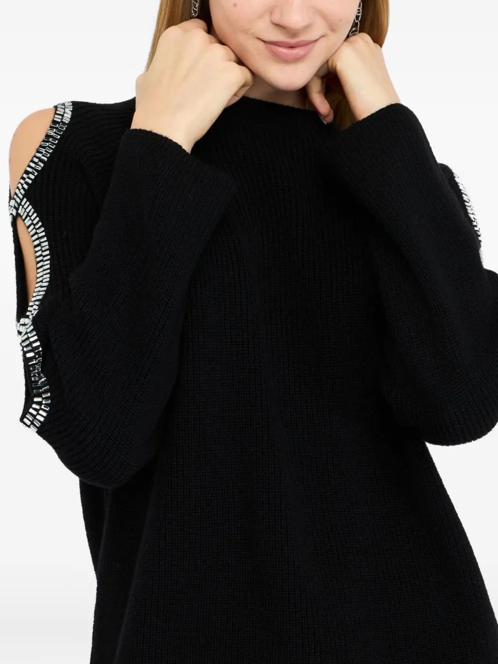 Liu •jo Embellished Cut-out Top In Black