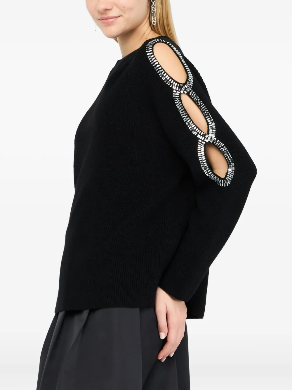 Liu •jo Embellished Cut-out Top In Black