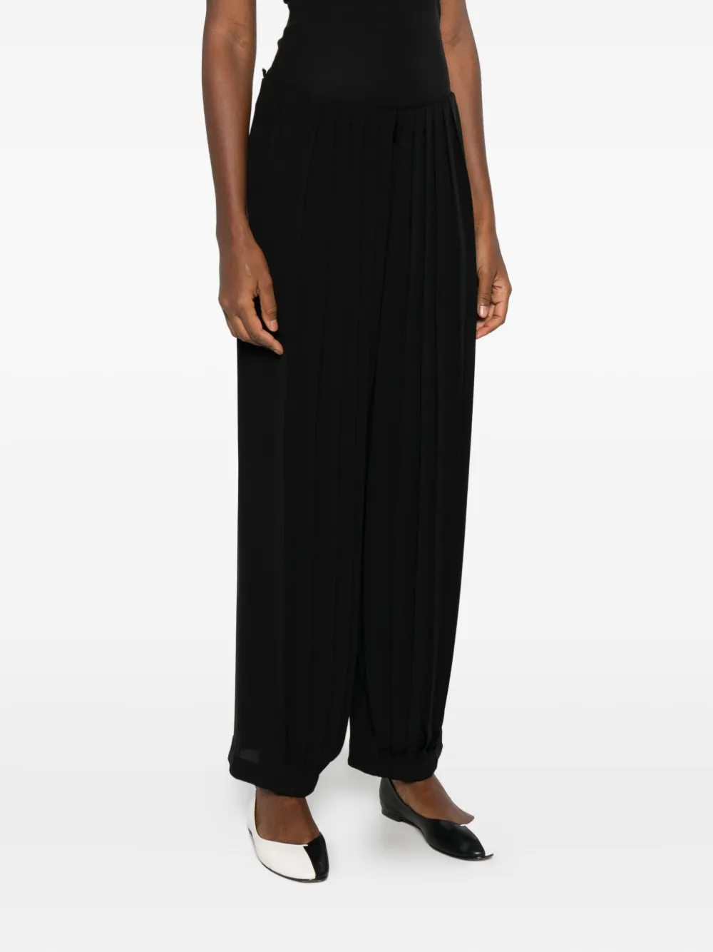 Giorgio Armani Asv Pleated Triple Silk Georgette Trousers In Black