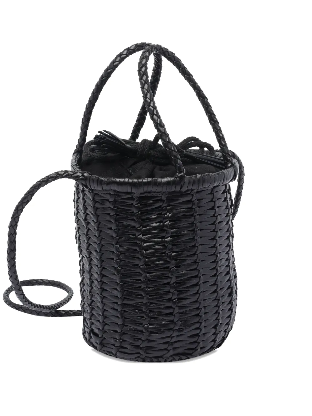 braided leather bucket bag