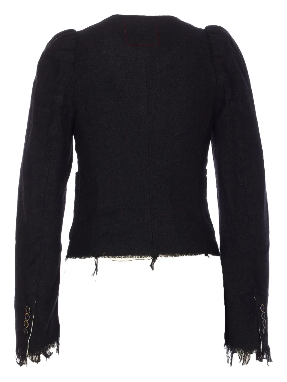 Uma Wang puff-sleeve frayed-hem jacket Zwart