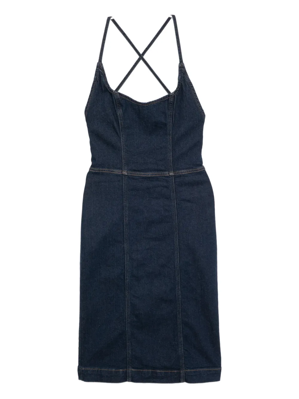 Reformation Womens Reservoir Crosley Criss-cross-shoulder-straps Stretch-denim Blend Midi Dress In Blue