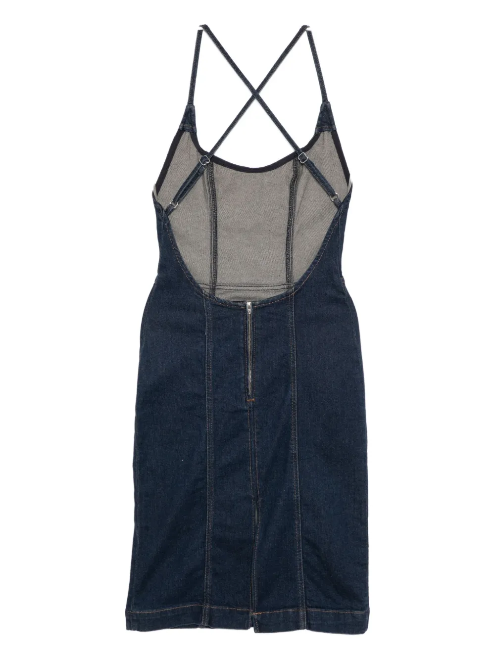 Reformation Womens Reservoir Crosley Criss-cross-shoulder-straps Stretch-denim Blend Midi Dress In Blue