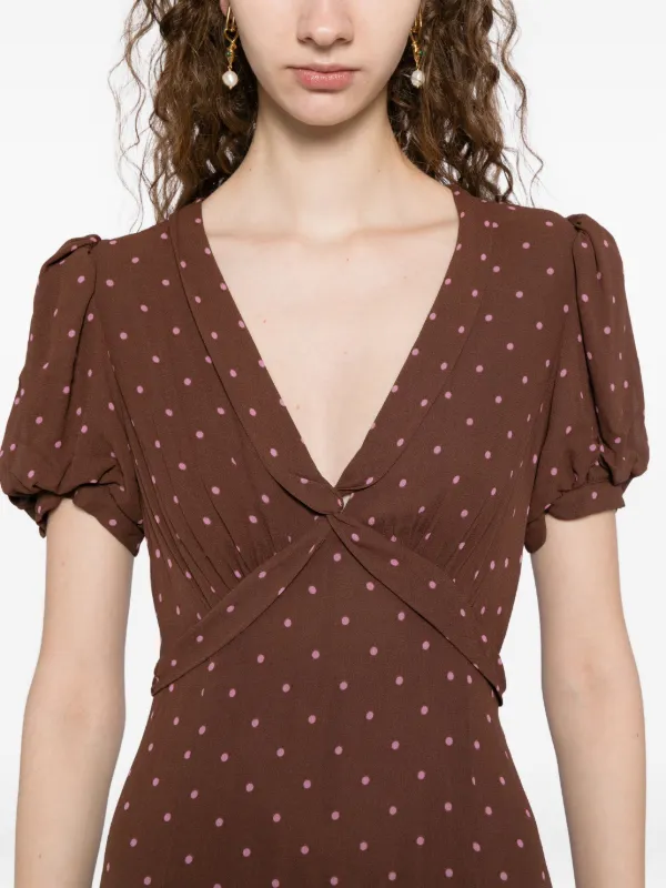 princess polly baby blue dress Reformation Dress Kayla Midi Brown Mocha Polka Dots Nicaragua main image 1
