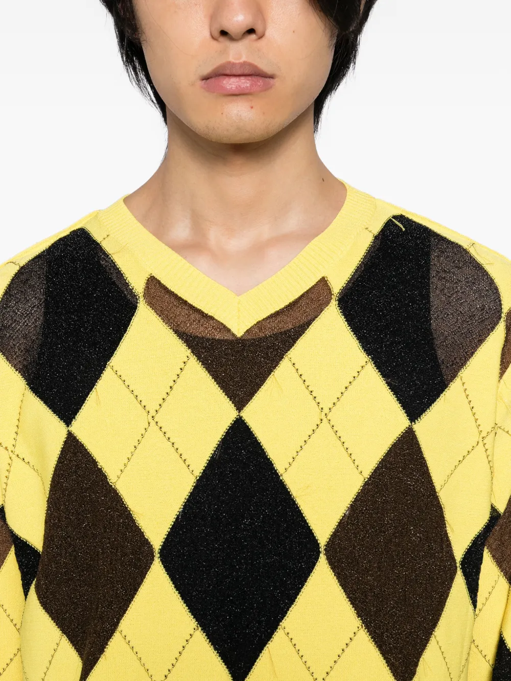 Masu Argyle-knit Sweater In Yellow