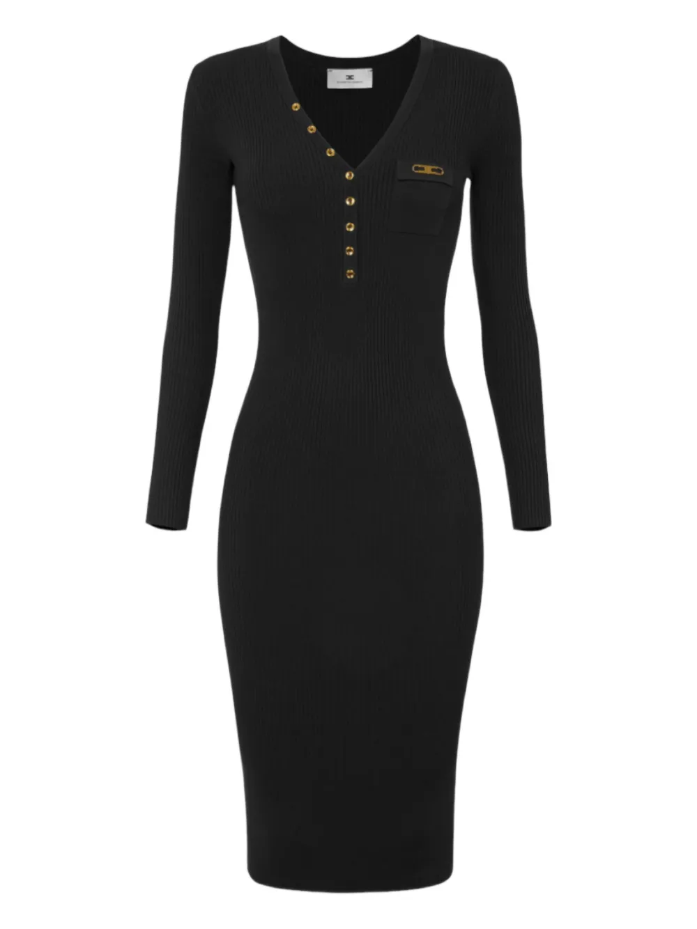 Elisabetta Franchi ribbed button-fastening midi dress Zwart