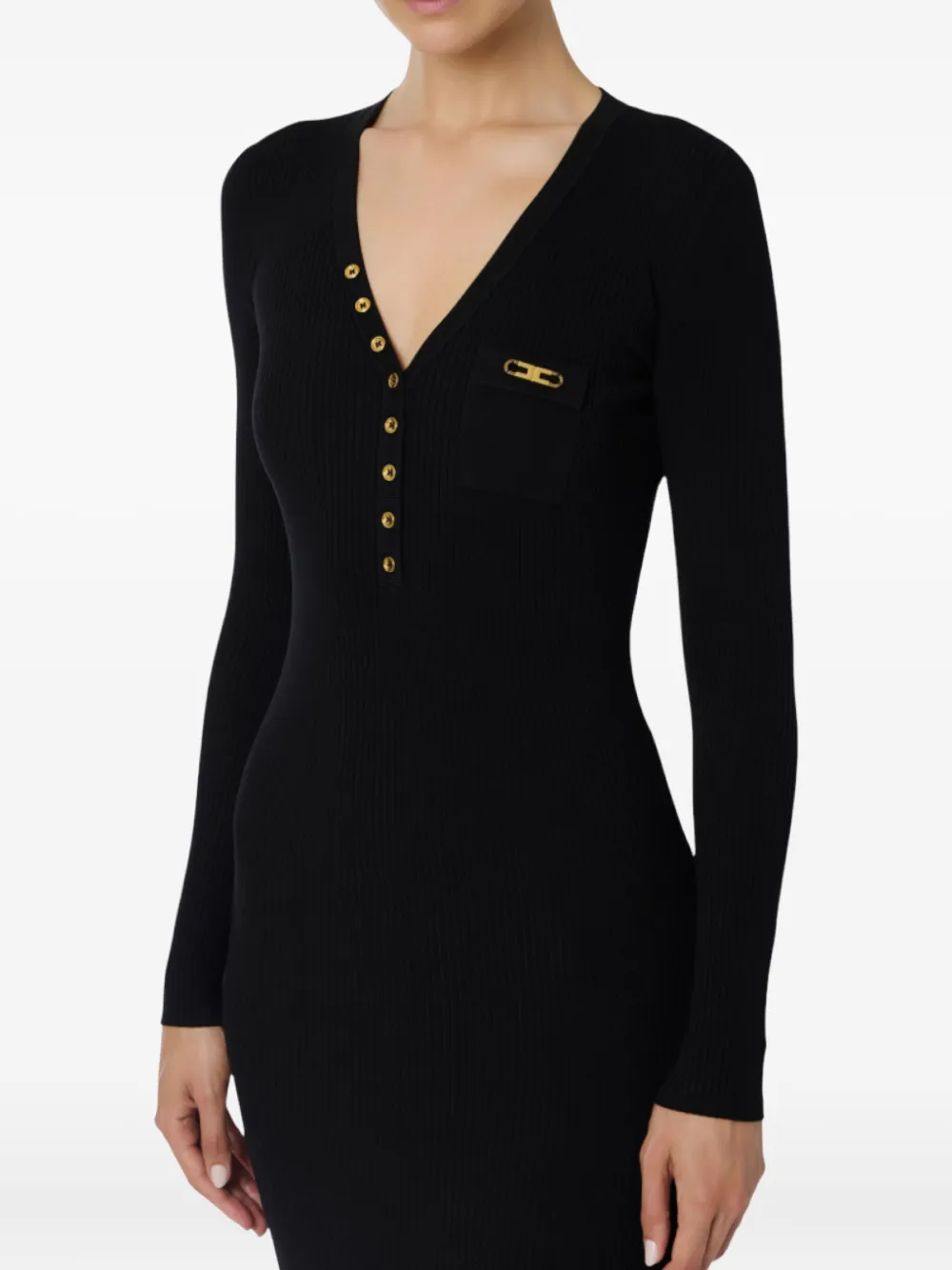 Elisabetta Franchi ribbed button-fastening midi dress Zwart