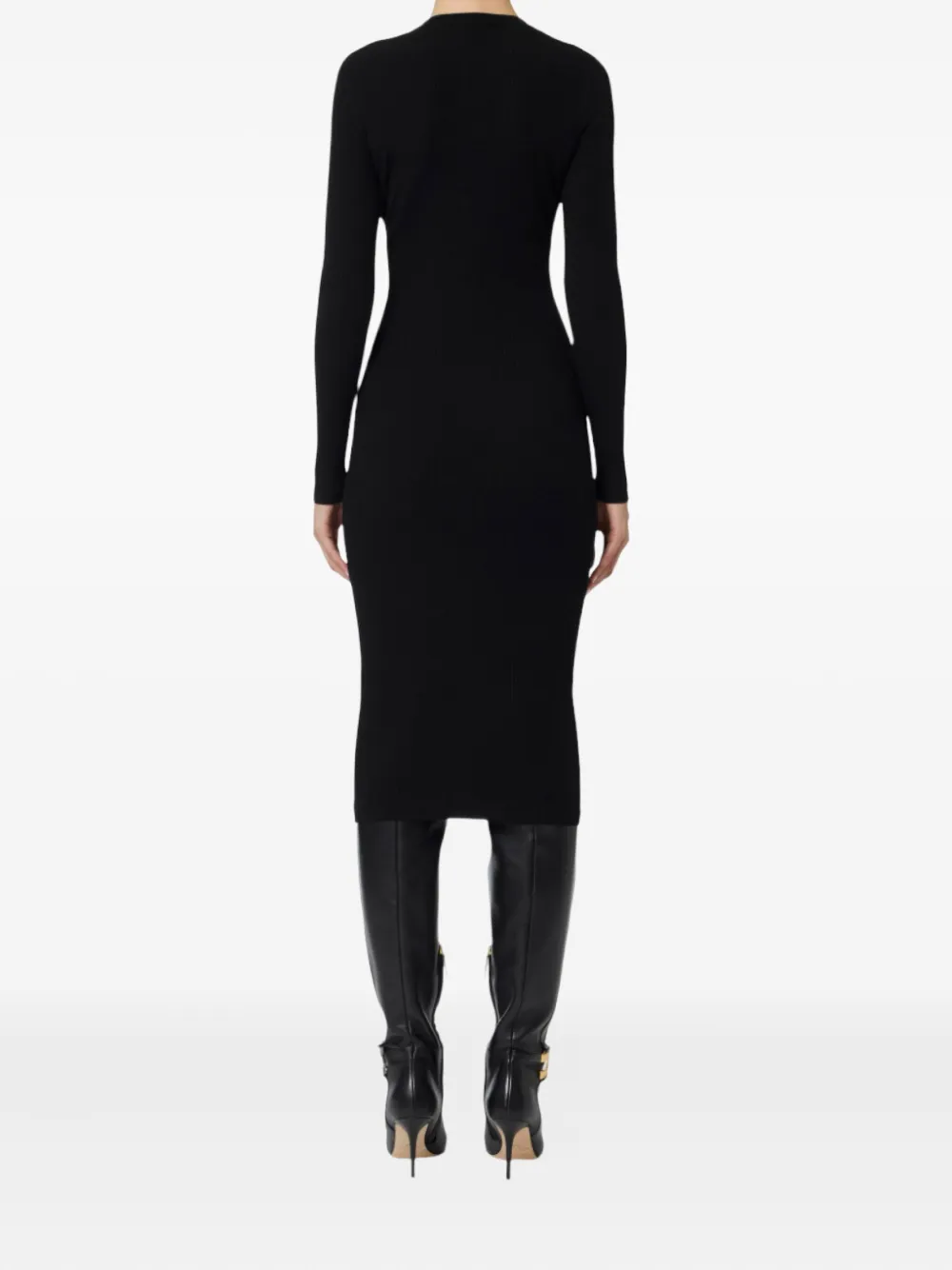 Elisabetta Franchi ribbed button-fastening midi dress Zwart