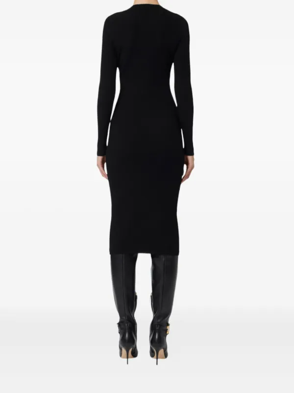 black ribbed button detail midi dress Keyara Button Detail Ribbed Slit Midi Dress Black